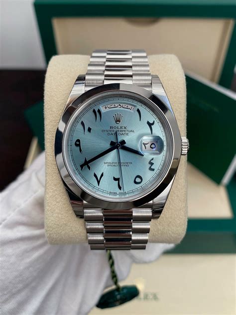 rolex day date 40 arabic dial price|rolex watch with arabic numbers.